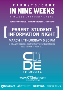 Granite Code to Success Parent Student Information Night 20180301 - Flyer