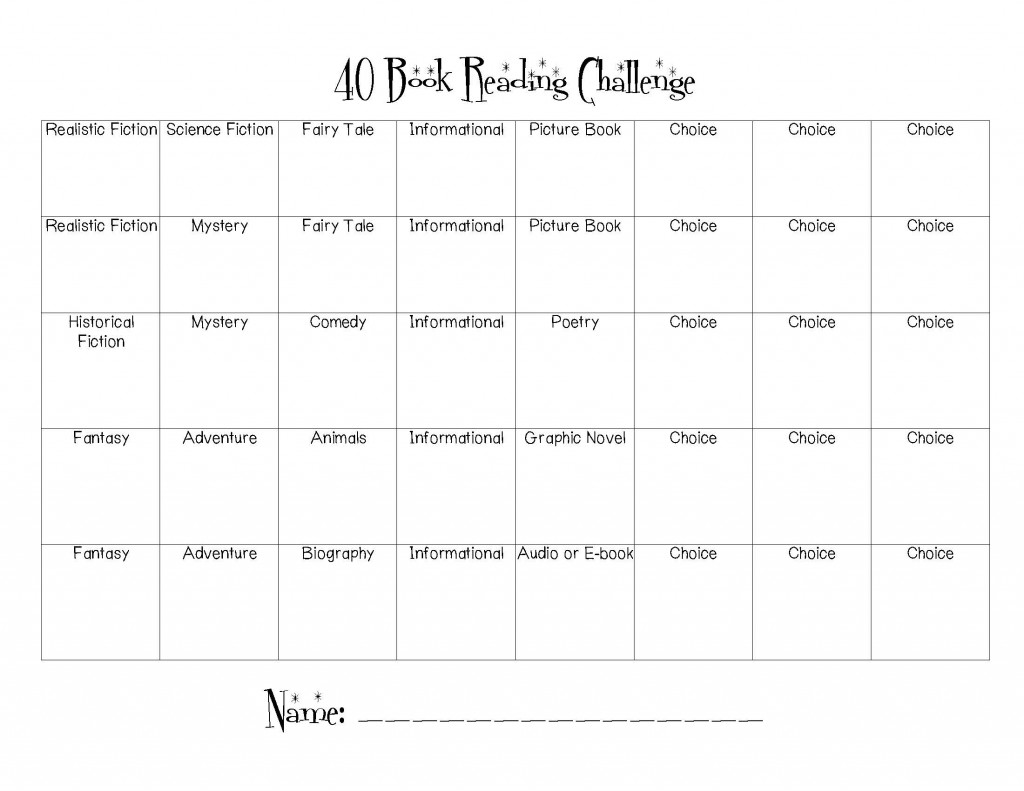 40 Book Reading Challenge Chart