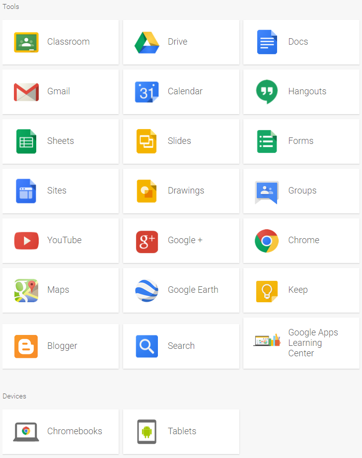 Google for Education Training Center - Tools and Devices Screenshot