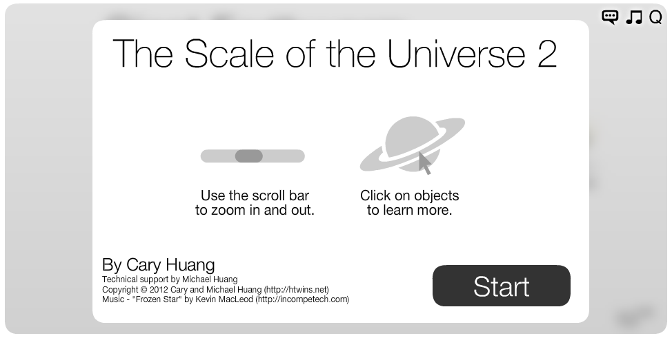 The Scale of the Univese 2 - Start Screen