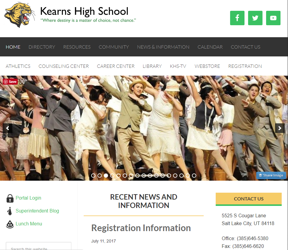 Screenshot of the Kearns High School web site