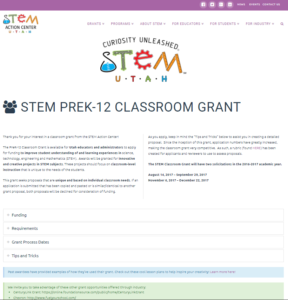STEM Utah PreK-12 Classroom Grant - Screenshot