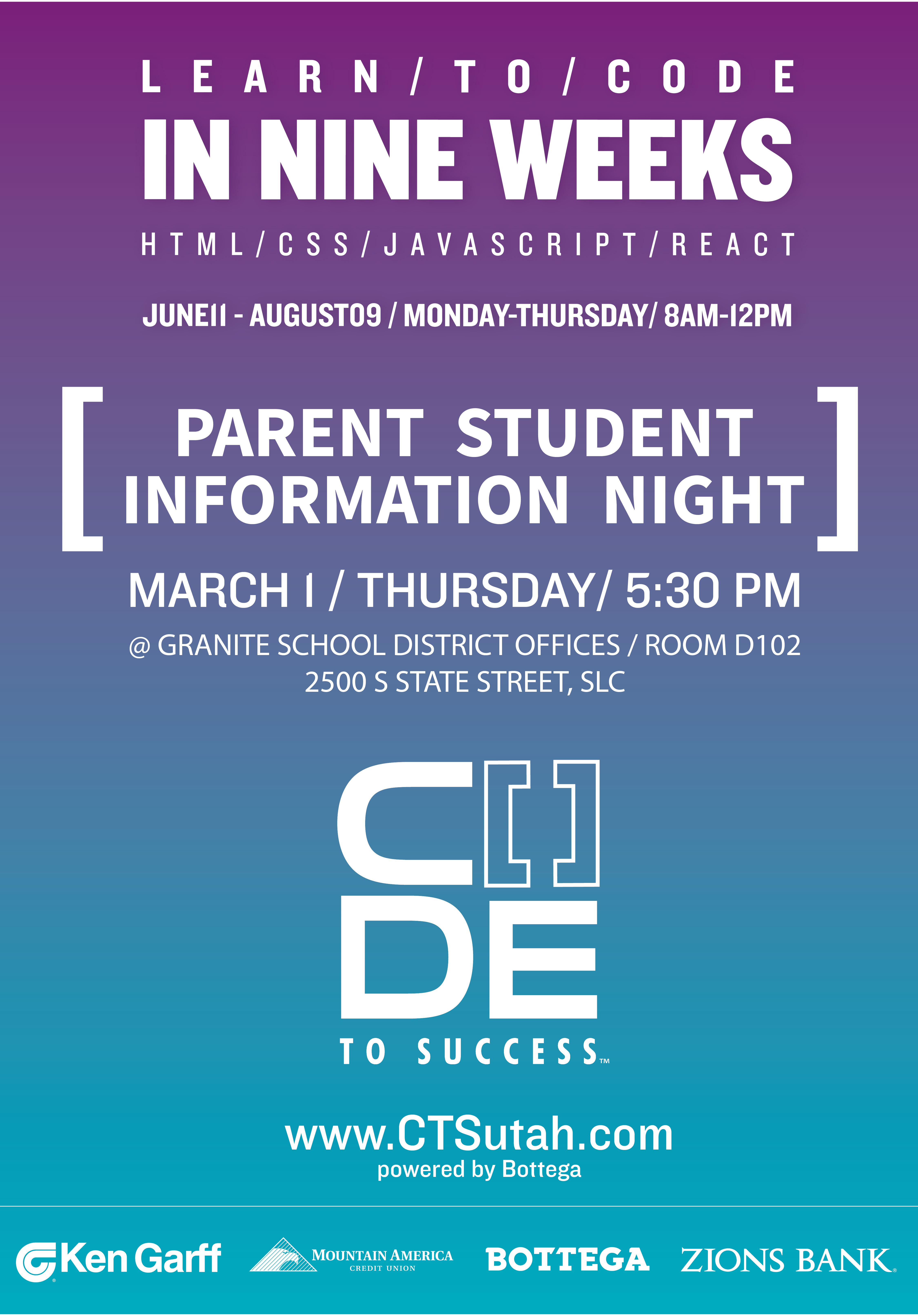 Update Code To Success Parent Student Information Night
