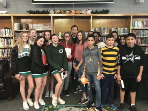 Author Brendan Reichs with Evergreen Jr. High students