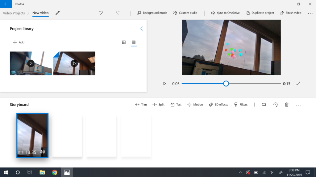Windows 10 Video Editor in Photos - Screenshot