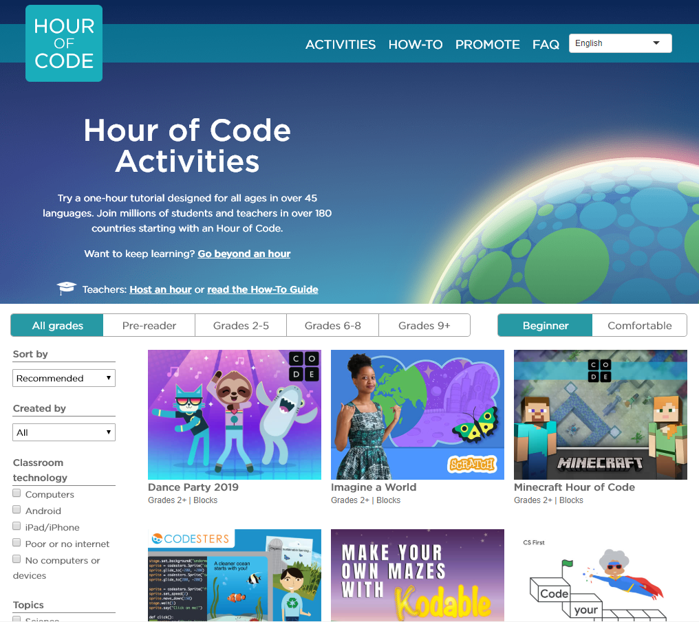 You can skip right to the collection of suggested activities by clicking on the image above, or visiting https://hourofcode.com/us/learn