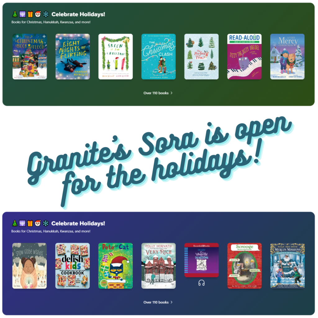 'Celebrate Holidays!' Sora collection graphic featuring numerous book cover images