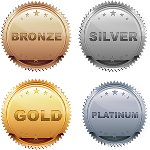 Bronze, silver, gold and platinum award metals