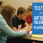 Photo of students taking test with text "Testing for Gifted & Talented Placement"