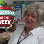 Photo of Vicki French with Educator of the Week logo