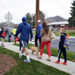 Photo of parents and students walking to school