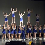 Photo of Taylorsville cheerleaders performing for elementary students