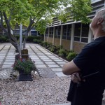 Photo of visitor viewing West Lake courtyard