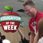 Photo of Hyrum Okeson and Educator of the Week logo