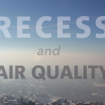 Photo of temperature inversion over Salt Lake Valley with text 'Recess and Air Quality'