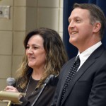 Photo of Oakwood Elementary teacher being announced as Excel Award recipient by superintendent