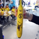 Photo of banana decorated to look like movie character