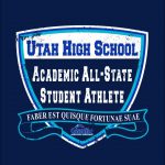 Vector of shield and scroll with text 'Utah High School Academic All-State Student Athlete"