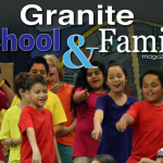 Wilson Elementary students performing play with text 'Granite School & Family Magazine'