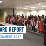 Taylorsville Elementary students perform at board meeting with text 'Board Report | December 2017'