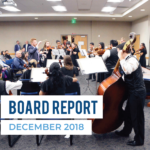 Cyprus High orchestra performs at board meeting and text "Board Report December 2018"