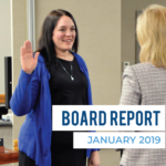 Nicole McDermott takes the Oath of Office and text 'Board Report January 2019'