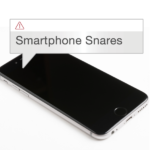 Smartphone on white background and notification banner and text: Smartphone Snares