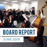 Granite Youth Symphony performs at board meeting and text 'Board Report June 2019'