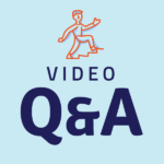 Vector drawing of man ascending stairs and text 'Video Q&A'