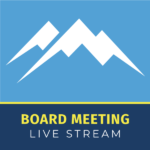 Granite mountains logo and text 'Board Meeting Live Stream'