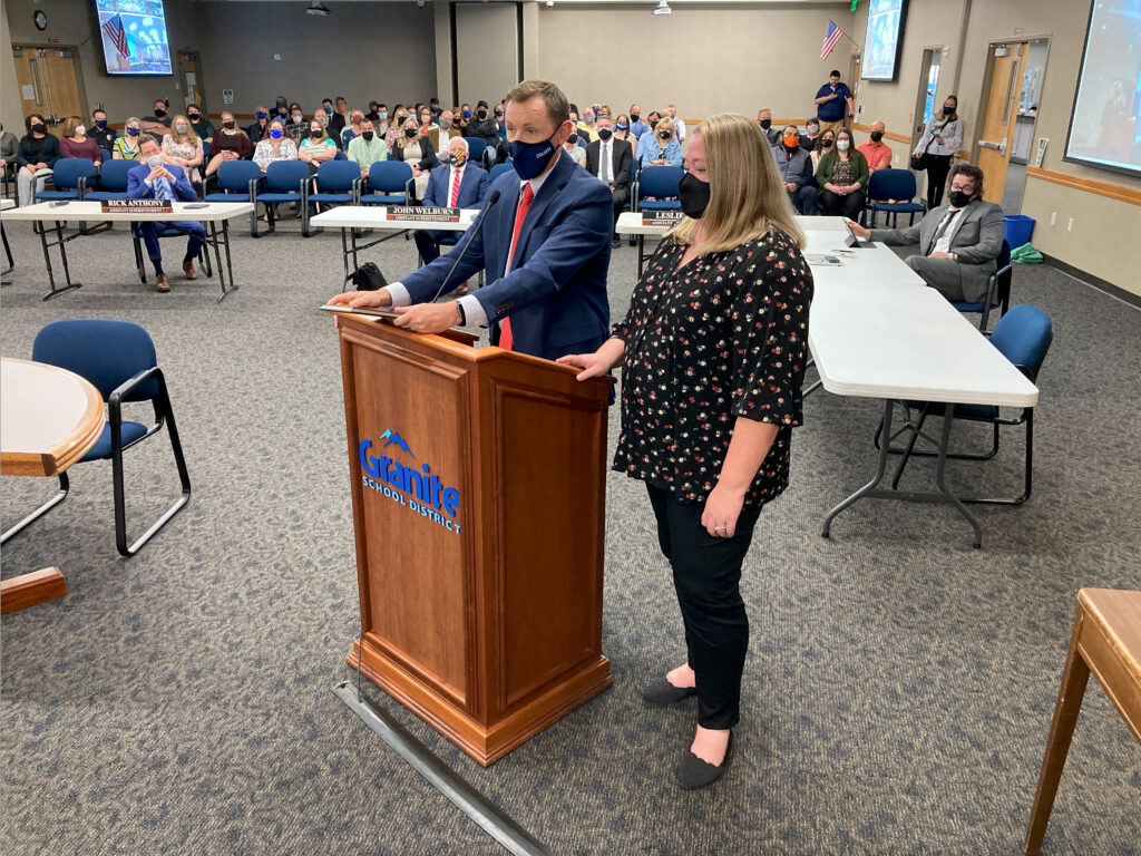Ben Horsley and Alison Milne address board of education