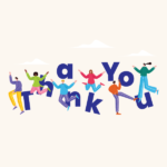 Vector illustration of people holding letters to spell 'Thank you'