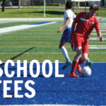 Granger High school soccer players on field. Text: School Fees