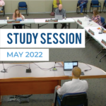 Board members seated in board room. Text: Study Session May 2022