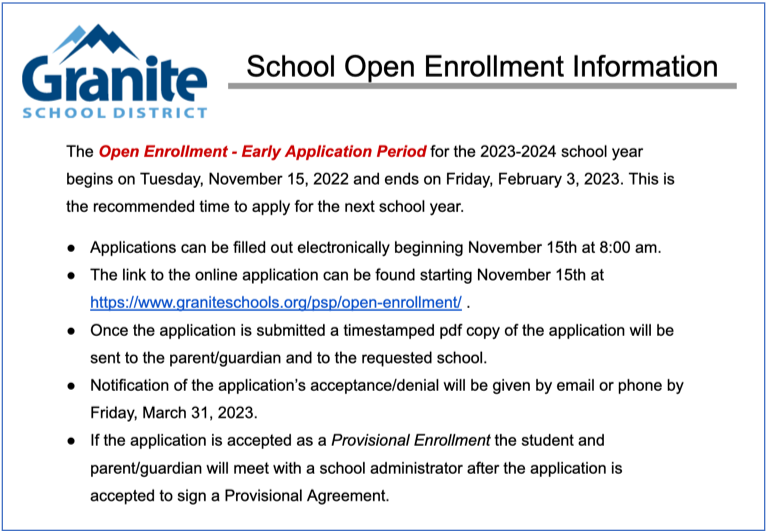 School open enrolment information 2023. Details below